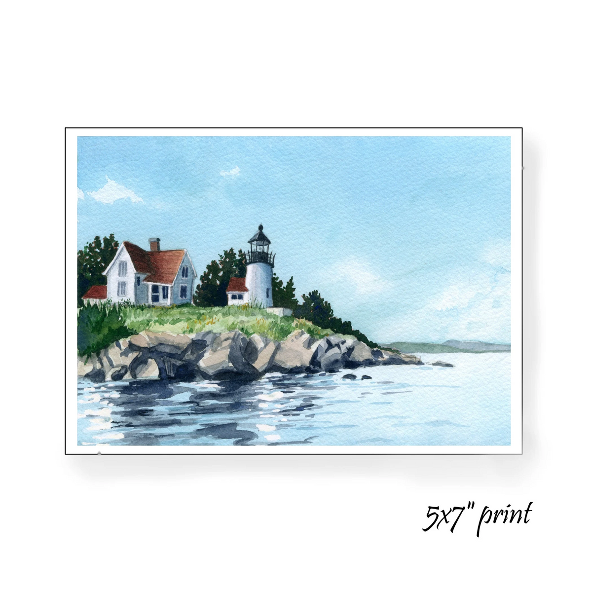 Curtis Lighthouse in Camden Maine Original watercolor by Hannah Howard White lighthouse