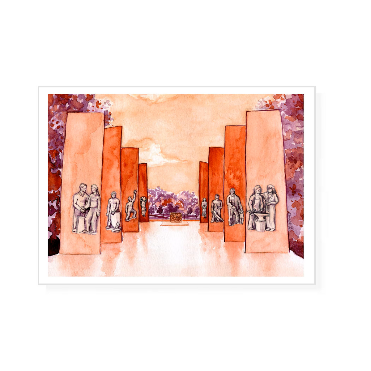 War Memorial pylons in Blacksburg Virginia Tech in orange and maroon