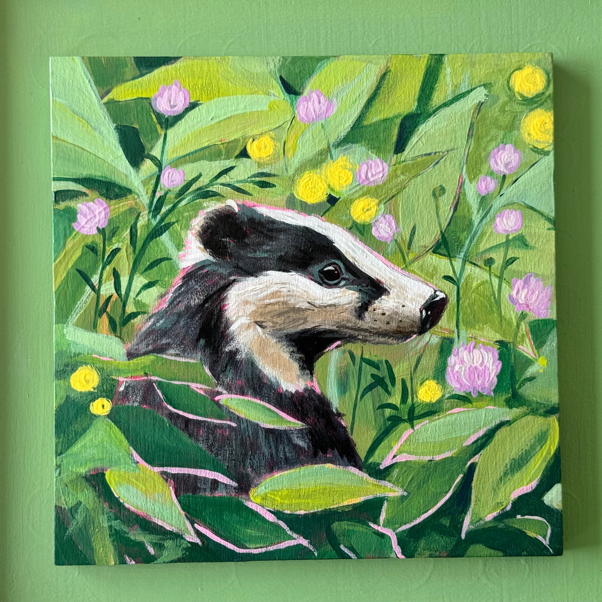 Bruce the Badger in Spring Leaves