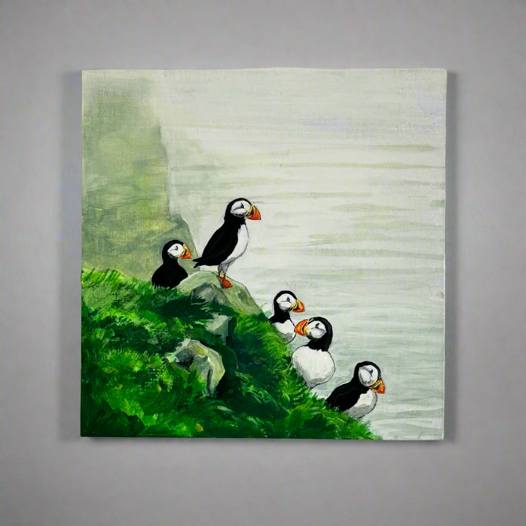 Puffins on a Seaside Cliff