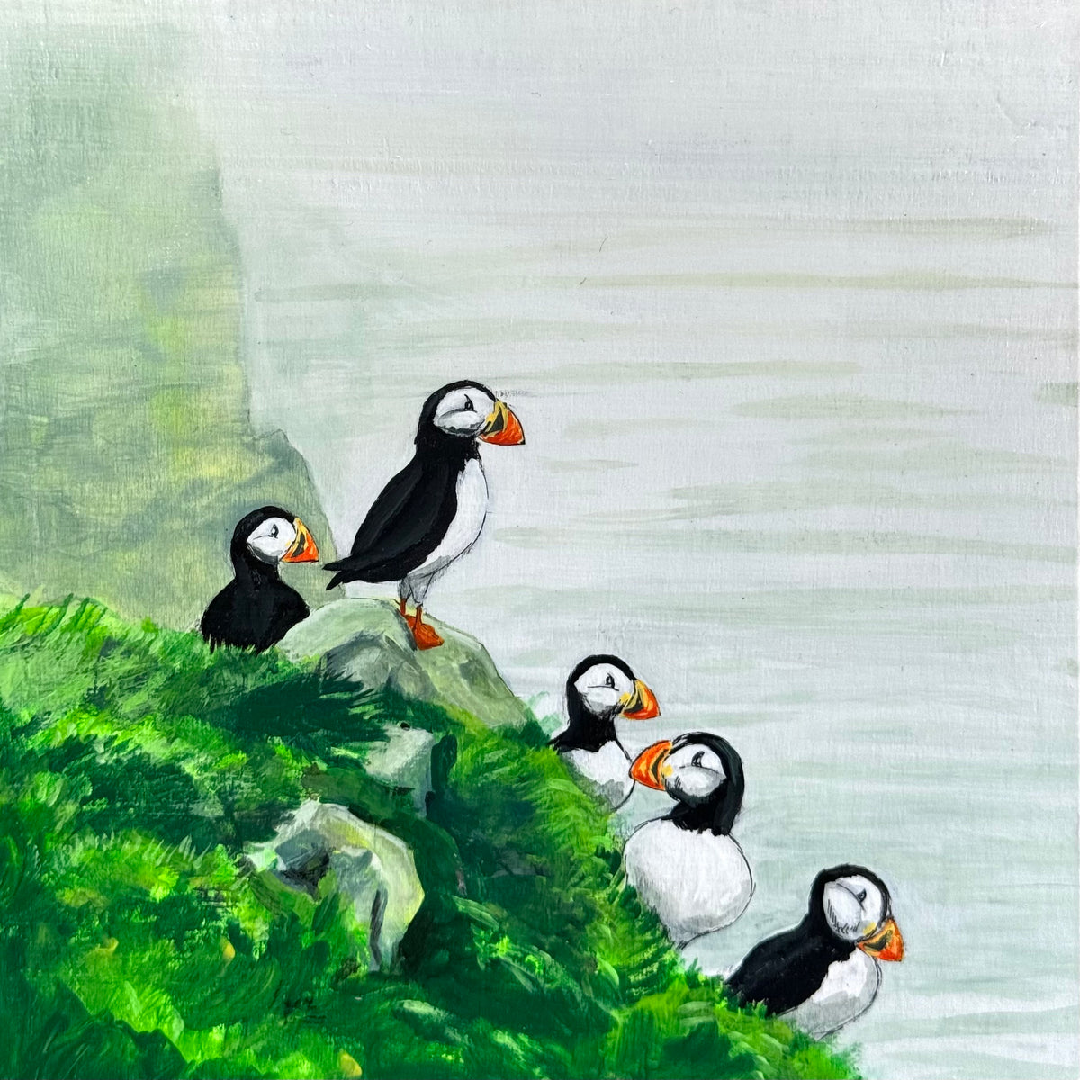 Puffins on a Seaside Cliff