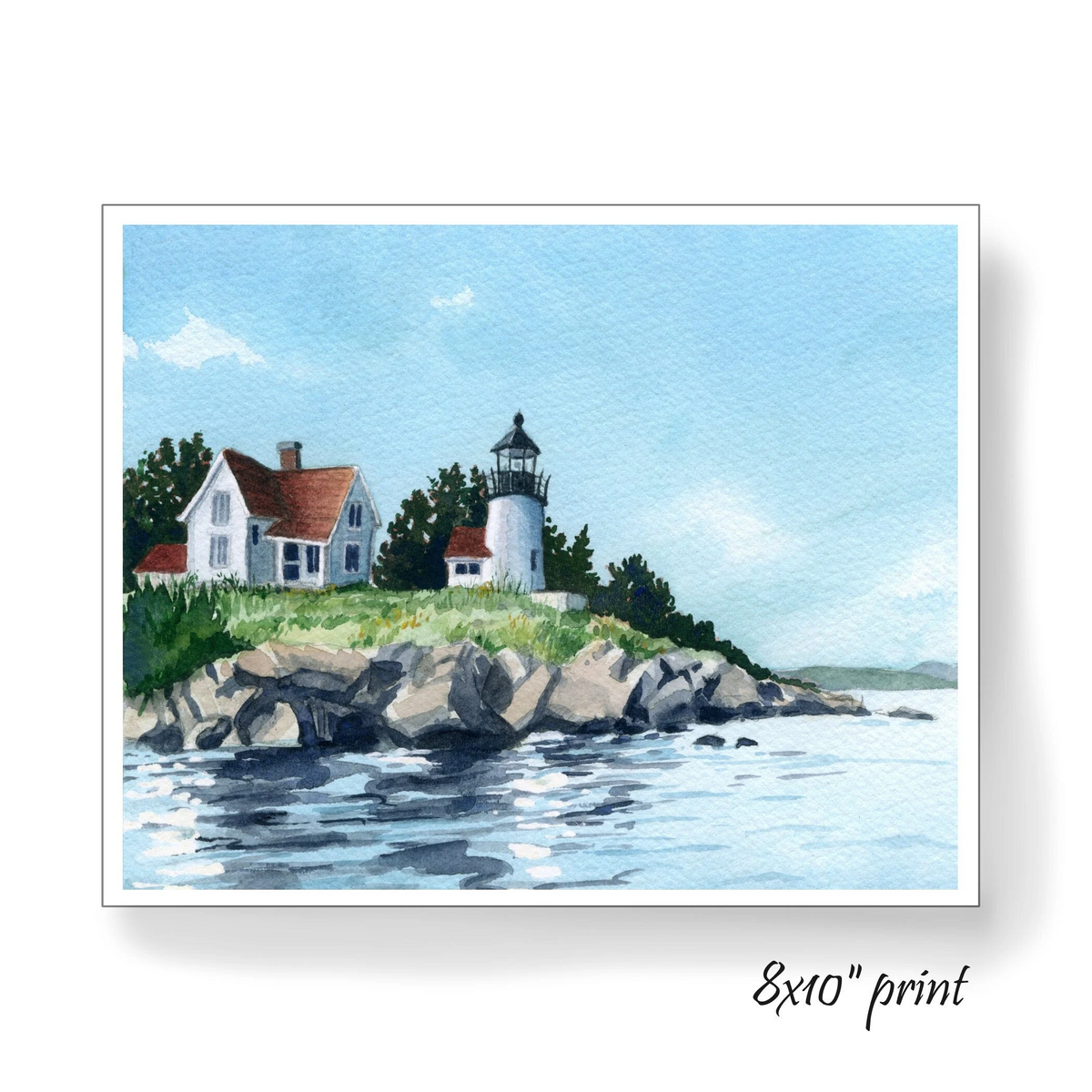 Curtis Lighthouse in Camden Maine Original watercolor by Hannah Howard White lighthouse