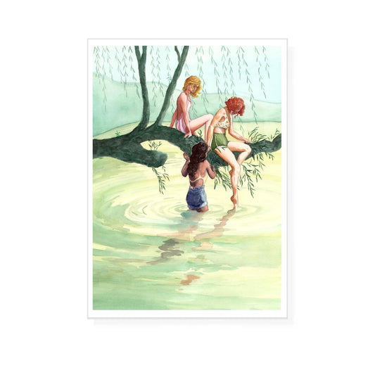 River Nymphs on a willow tree in vintage style swimsuits