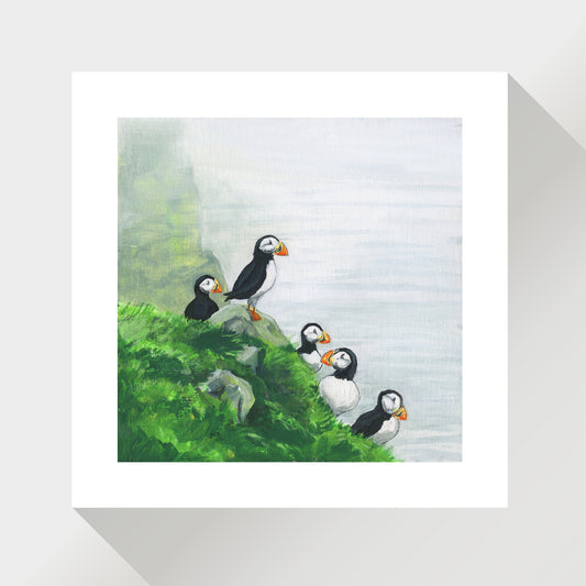 Puffins on a Seaside Cliff