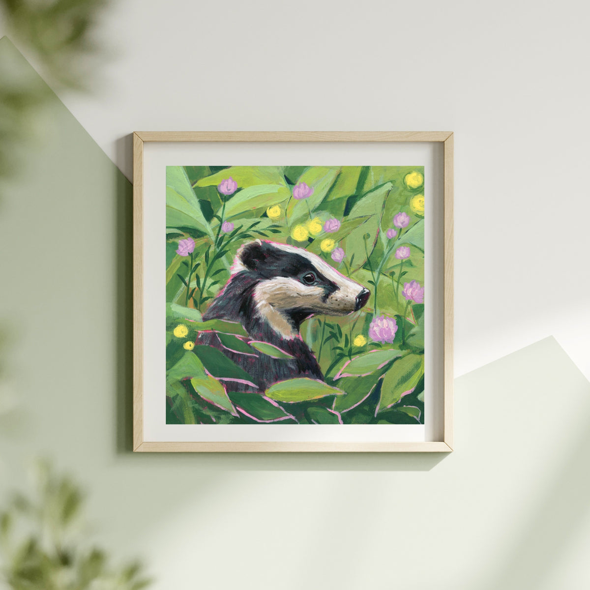 Bruce the Badger in Spring Leaves