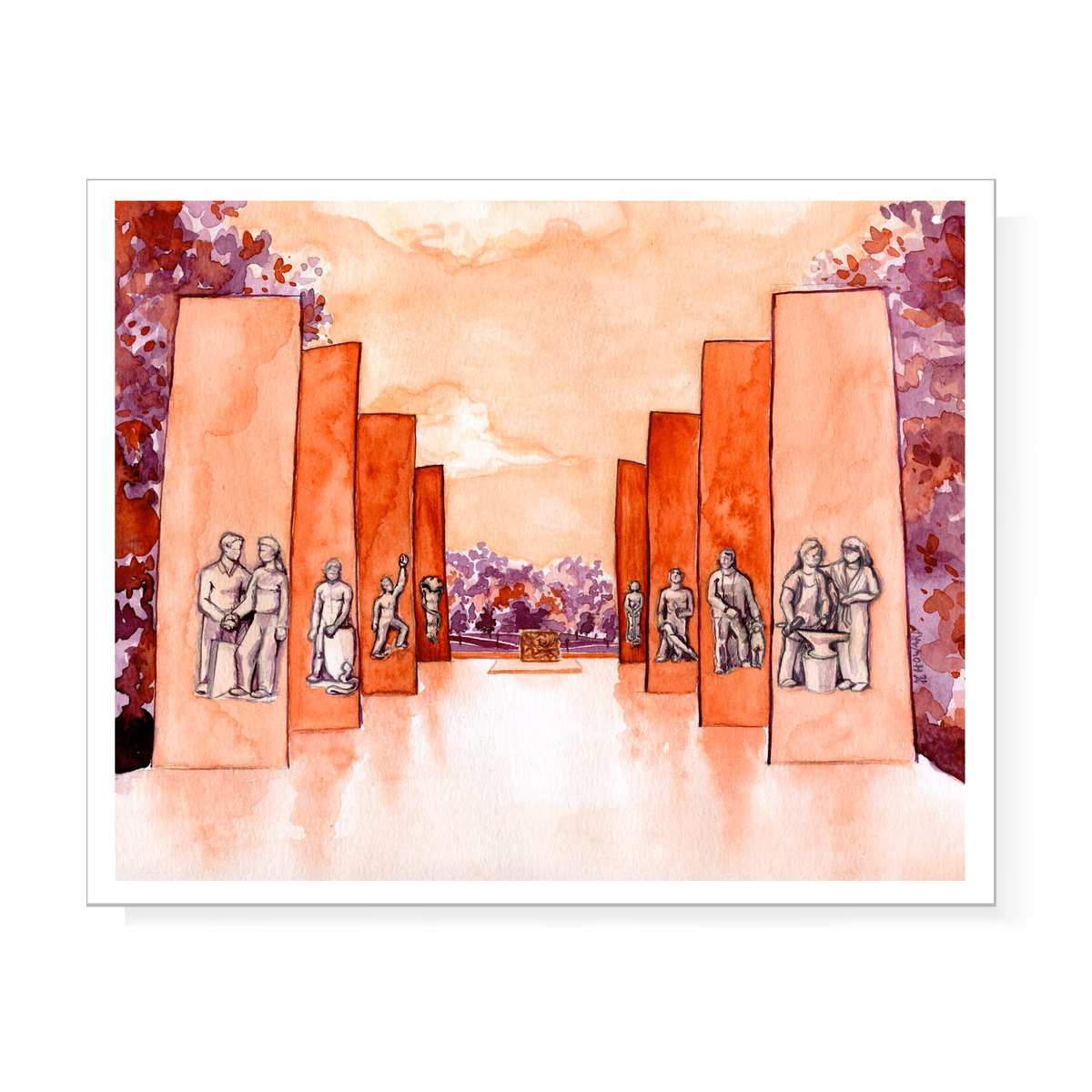 War Memorial pylons in Blacksburg Virginia Tech in orange and maroon